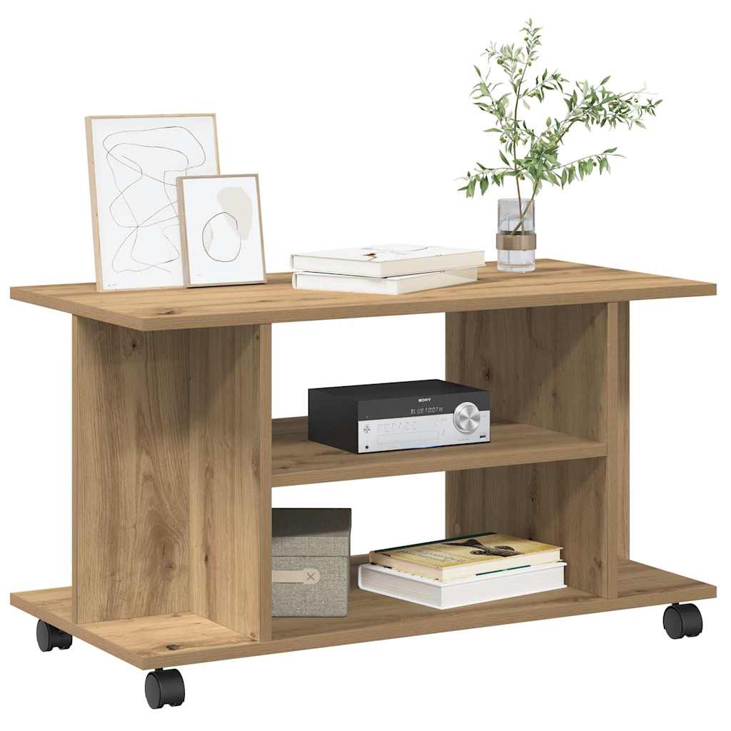 Tv cabinet with wheels 80x40x45 cm engineered wood artificial oak - artisan oak, 1 - number 3.