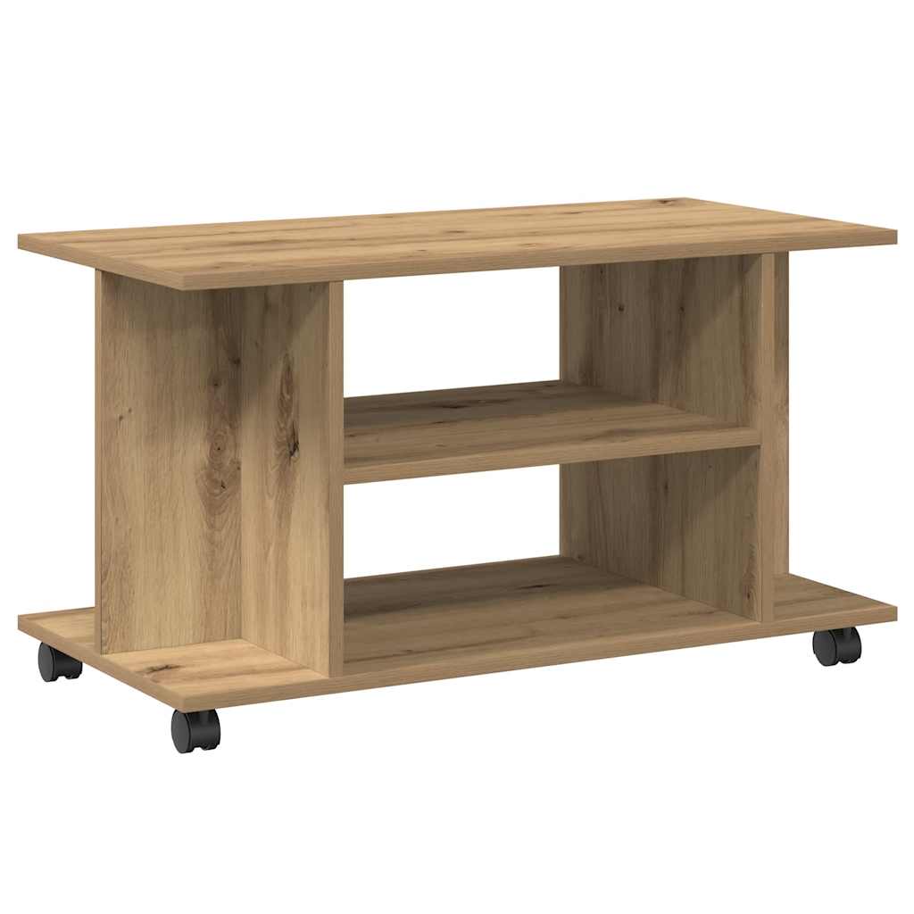 Tv cabinet with wheels 80x40x45 cm engineered wood artificial oak - artisan oak, 1 - number 6.