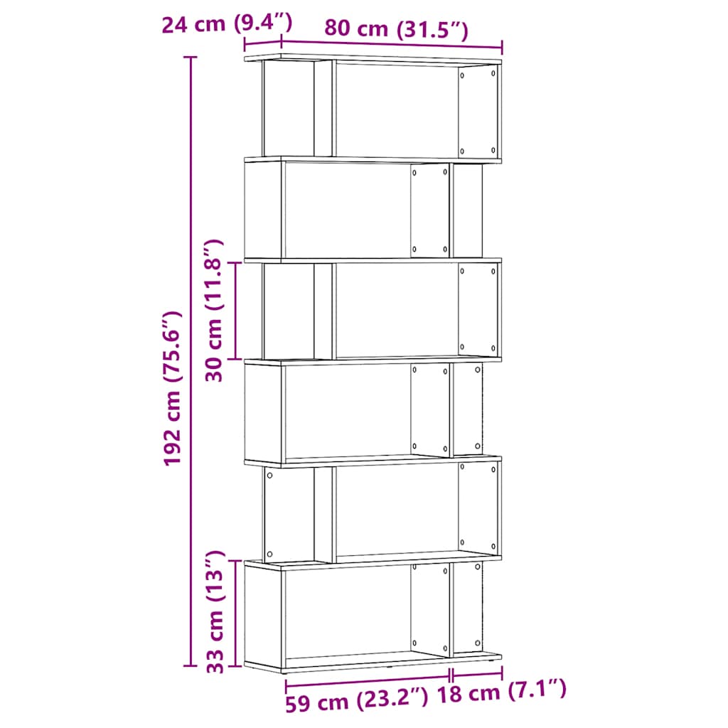 Bokhylle 80x24x192 cm konstruert tre kunstig eik - håndverks eik, 1 - number 9.