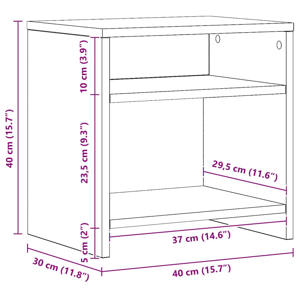 Sengebord 40x30x40 cm konstrueret træ kunsteg - egetræsfarvet, 1 - number 10.