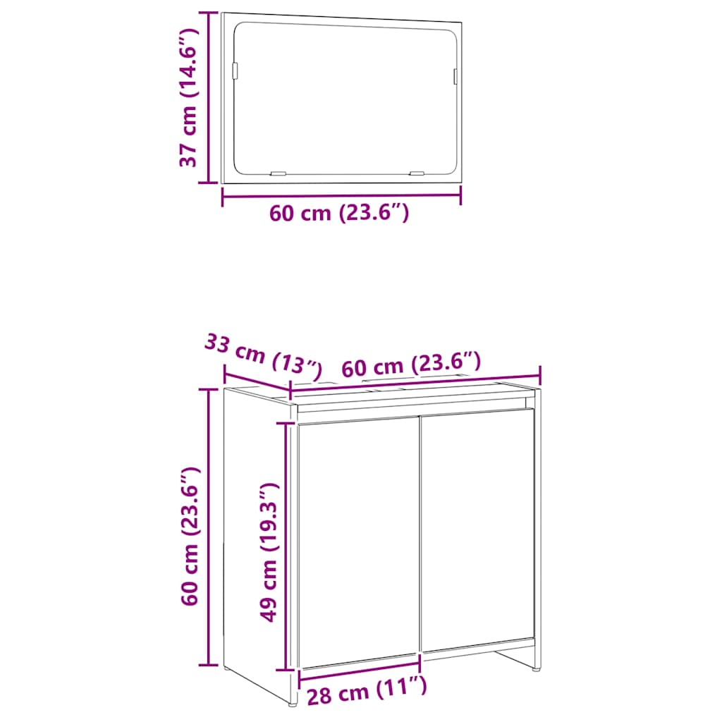 Baderomsmøbelsett 2 deler konstruert tre kunstig eik - gammelt tre, ooo 6, 3 - number 11.