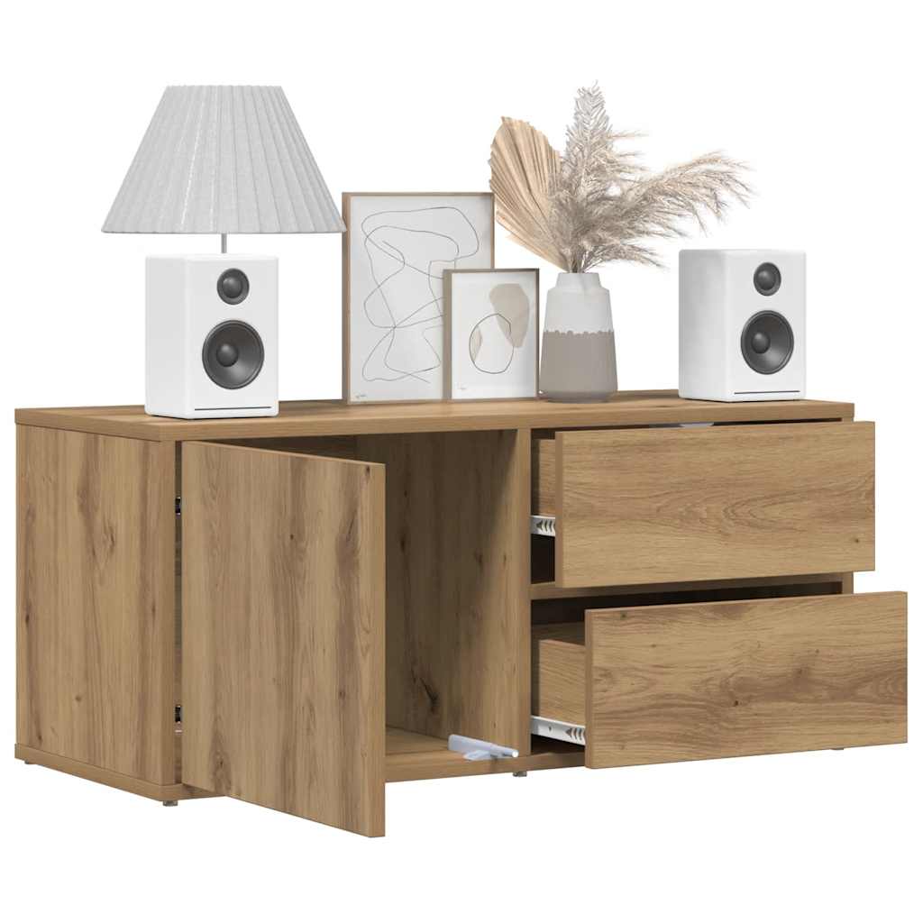 Tv-bord 80x34x35,5 cm konstrueret træ kunsteg - artisan eg, 1 - number 3.