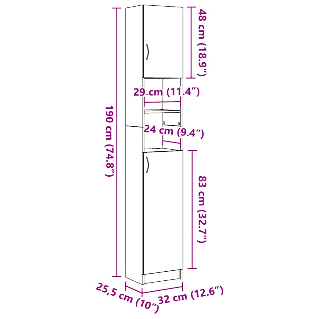 Baderomsskap 32x25,5x190 cm konstruert tre - antikt tre - number 11.