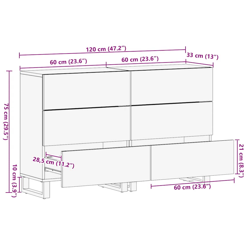 Skænke 2 stk. 60x33x75 cm massivt mangotræ sort - number 12.
