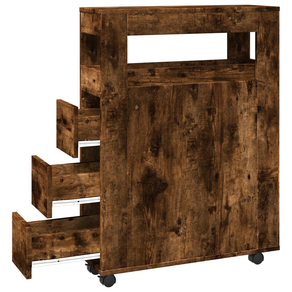 Smalt badeværelsesskab med hjul konstrueret træ røget egetræ - number 7.