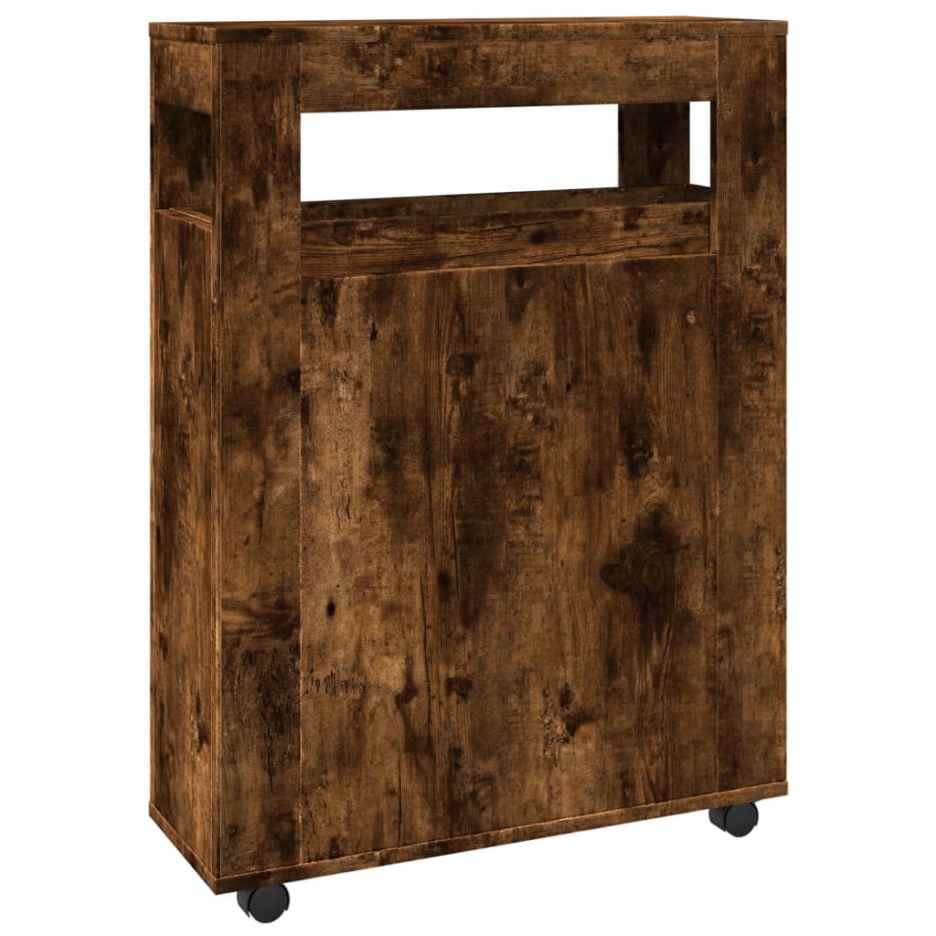 Smalt badeværelsesskab med hjul konstrueret træ røget egetræ - number 6.