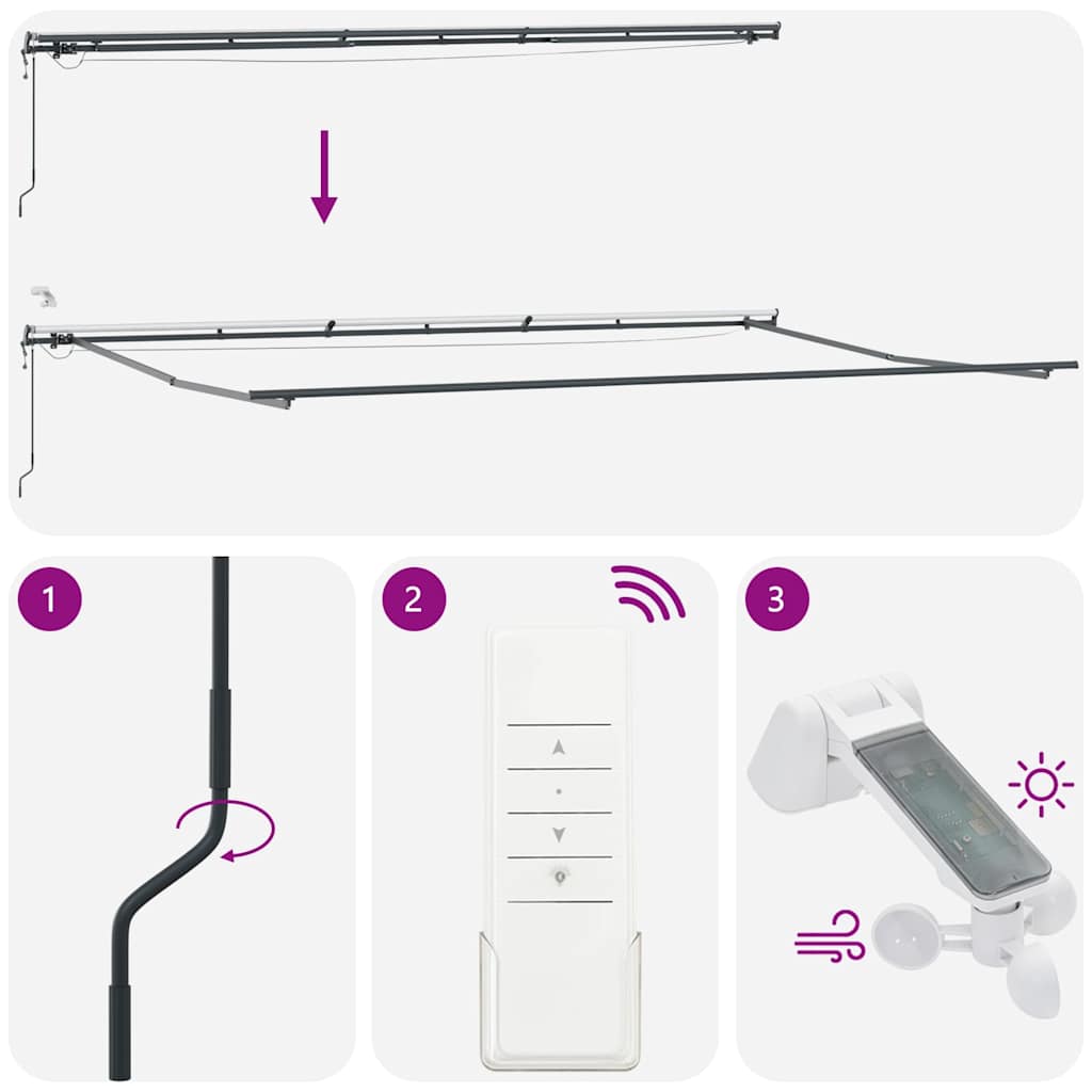 Tenda sa šarkama 600x300 cm automatski rad antracit sivo bijela - number 10.