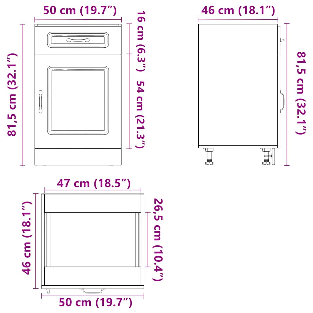 Køkkenunderskab kalmar konstrueret træ - sort, 1, 1x underskab (1 låge 1 skuffe) 50 cm, x - number 12.