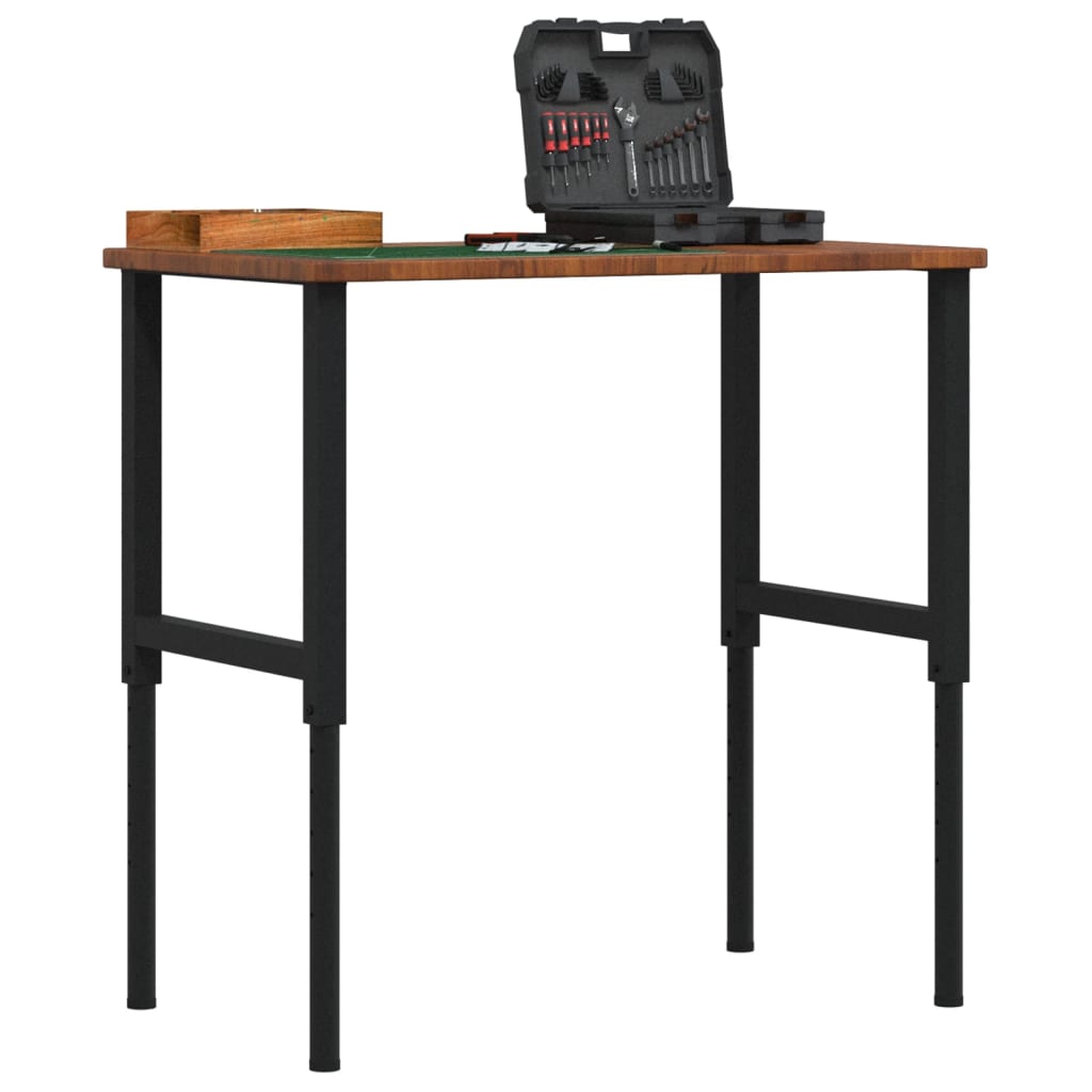 Arbejdsbænk 100x60x(71,5-98) cm massivt egetræ rektangulær - mørkebrun og sort, 100 x 60 x (71.5-98) cm, 1 - number 1.