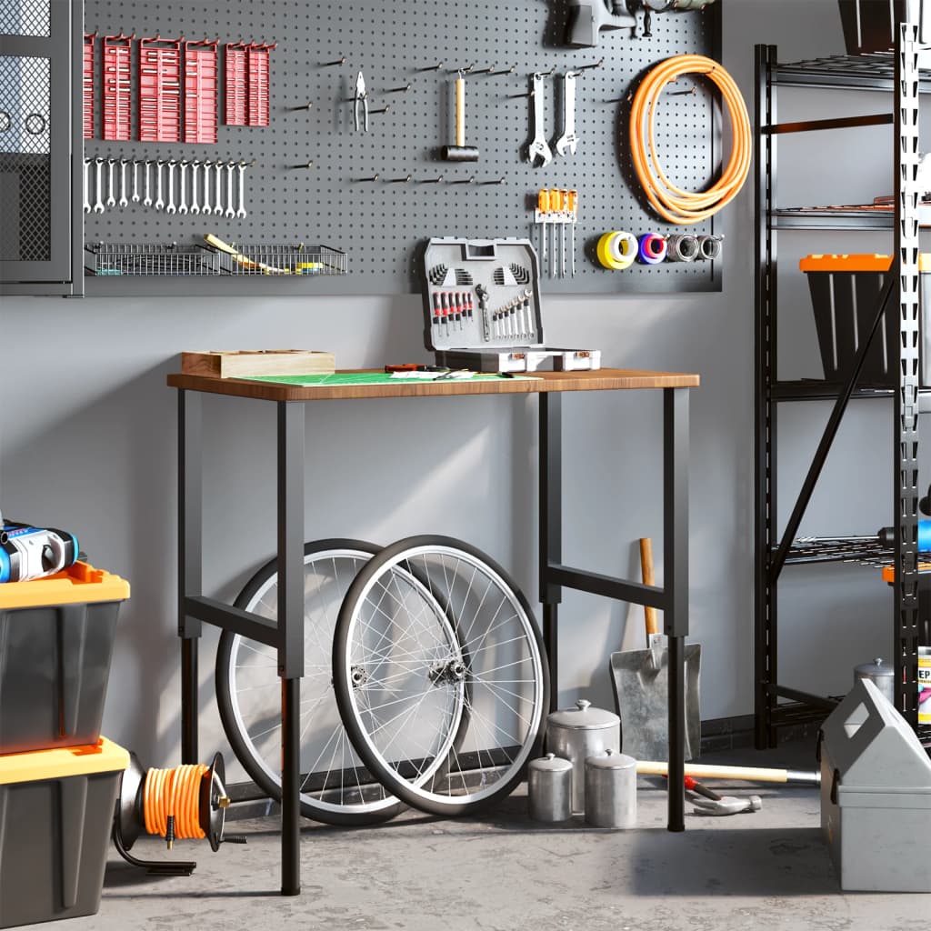 Arbejdsbænk 100x60x(71,5-98) cm massivt egetræ rektangulær - mørkebrun og sort, 100 x 60 x (71.5-98) cm, 1 - number 3.