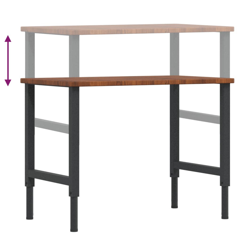 Arbejdsbænk 100x60x(71,5-98) cm massivt egetræ rektangulær - mørkebrun og sort, 100 x 60 x (71.5-98) cm, 1 - number 9.