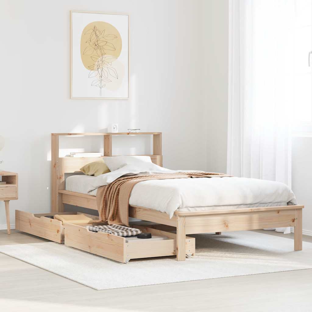 Seng med reol uden madras massivt fyrretræ - naturfarvet, 90 x 190 cm - number 1.