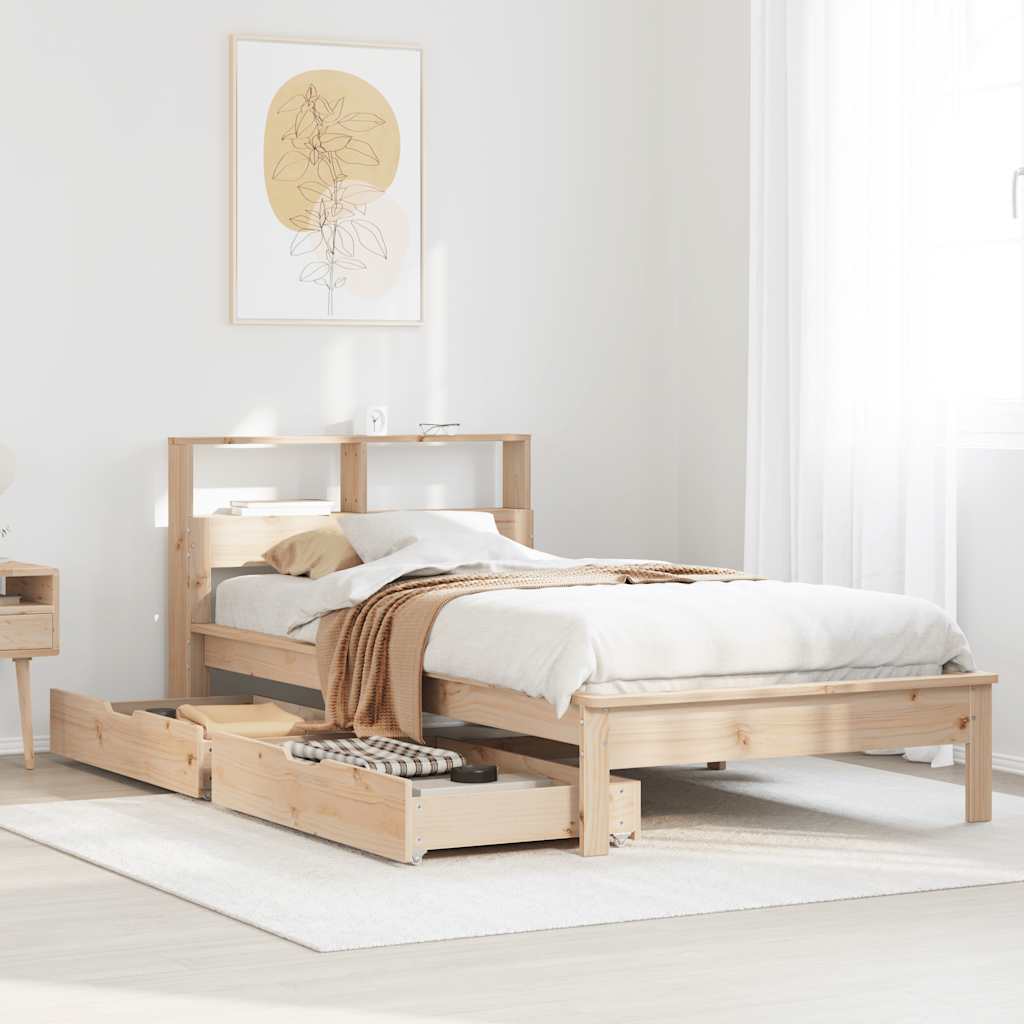 Seng med reol uden madras massivt fyrretræ - naturfarvet, 75 x 190 cm - number 1.