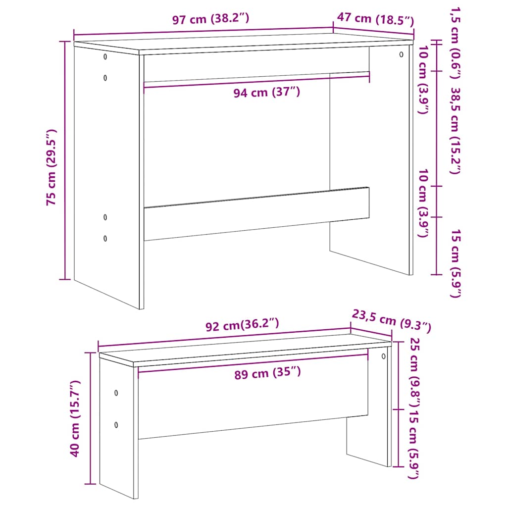 Stół i ławki 3 części zbudowane drewno - czarne, 1 - number 10.