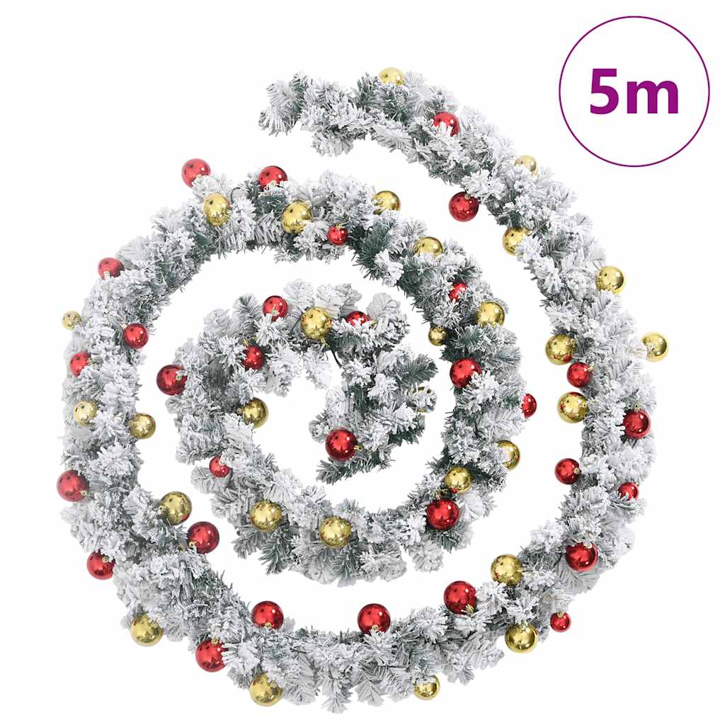 Juleguirlande med kugler og led-lys 5 m pvc grøn - number 7.
