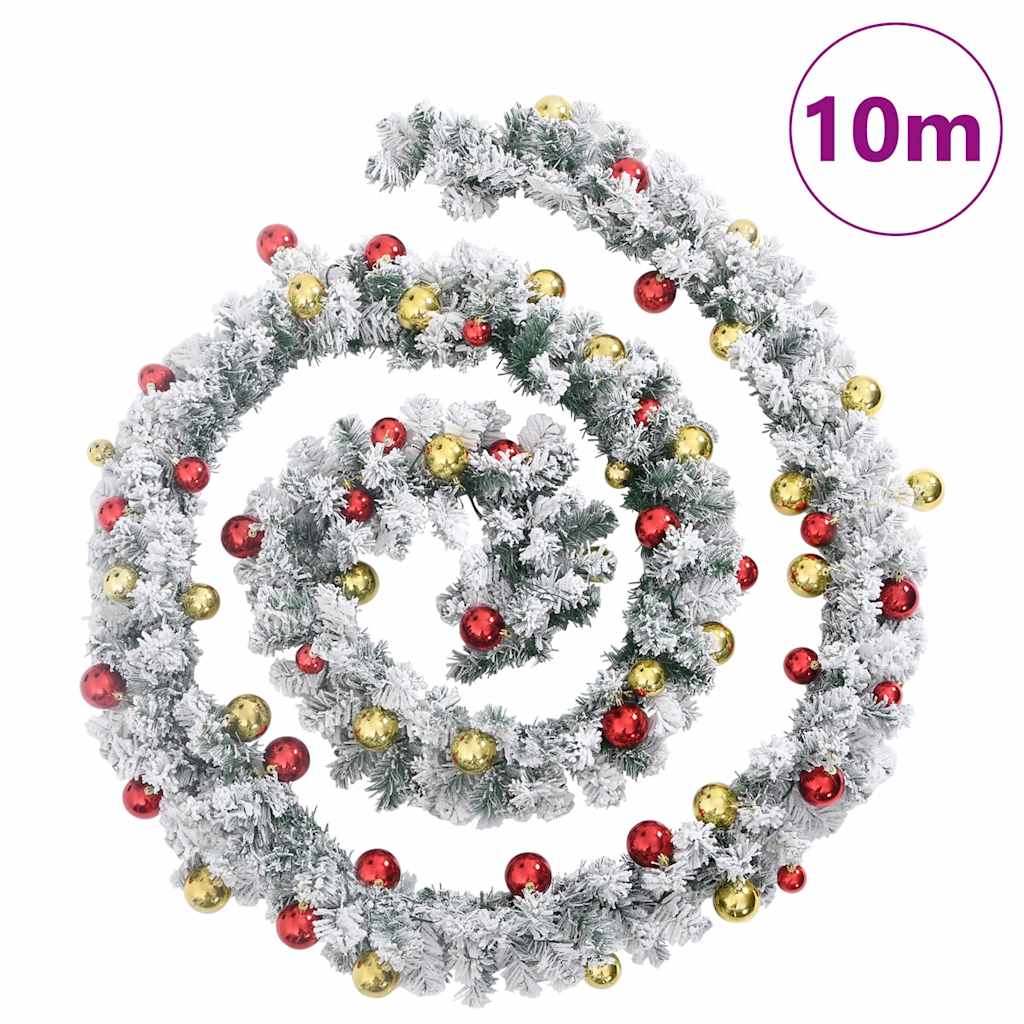 Guirlande de noël avec boules et lumières led 10 m pvc vert - number 7.