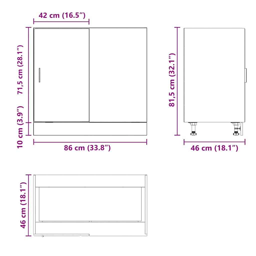 Underskab til vask konstrueret træ - hvid, 1, 1x hjørneskab (1 låge) 86 cm, x - number 12.