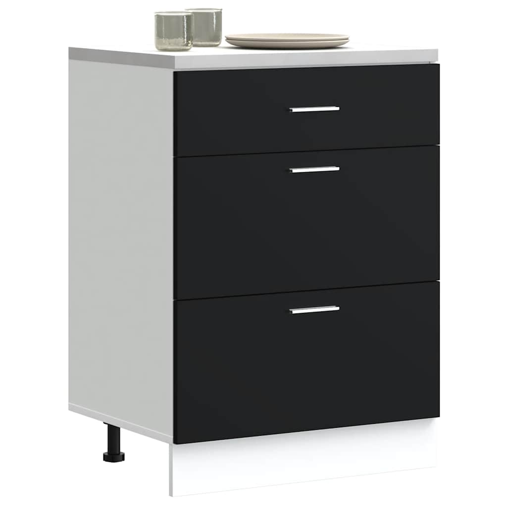 Køkkenunderskab konstrueret træ - sort, 1, 1x underskab (3 skuffer) 60 cm, x - number 1.