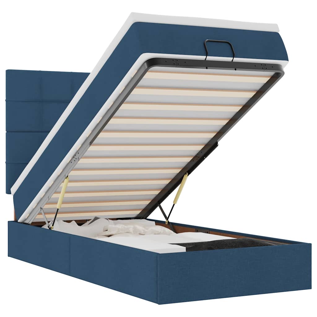 Ottoman seng med madras & leds stof - blå, 90 x 200 cm, blok med firkanter - number 2.