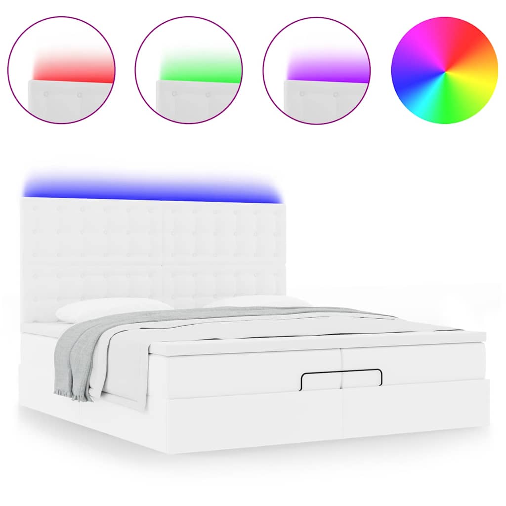 Osmannisk sengeramme med madrasser 200x200 cm kunstlæder hvid - number 5.