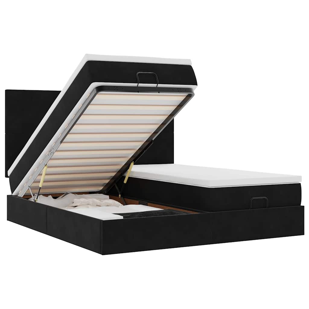 Osmannisk sengeramme med madrasser fløjl - sort, 180 x 200 cm, med ensartet mønster - number 2.