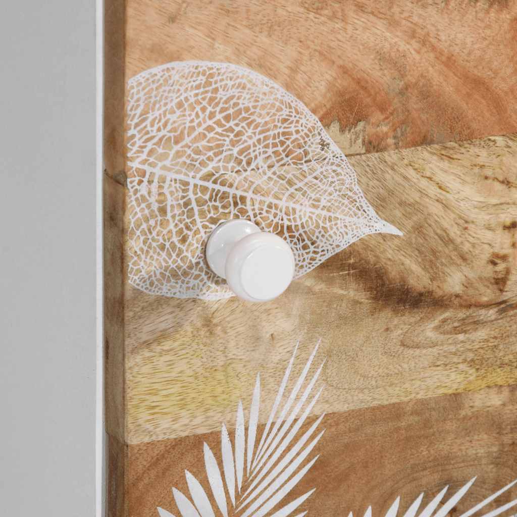 Bočna ploča 80x33.5x75 cm masivno - ooo 1, ooo 2, mango priroda s bijelim oslikanim ekranom manipuliranim metalom od drveta - number 8.