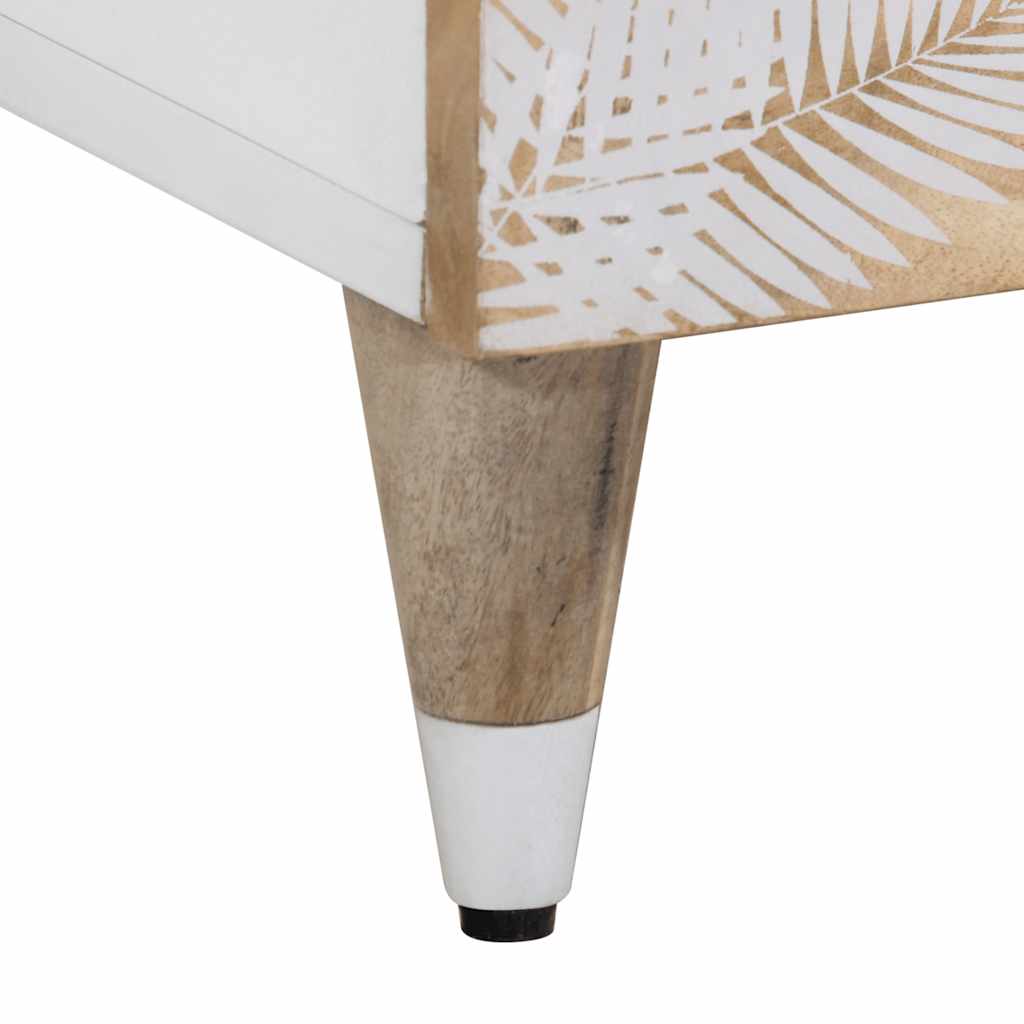 Bočna ploča 80x33.5x75 cm masivno - ooo 1, ooo 2, mango priroda s bijelim oslikanim ekranom manipuliranim metalom od drveta - number 9.