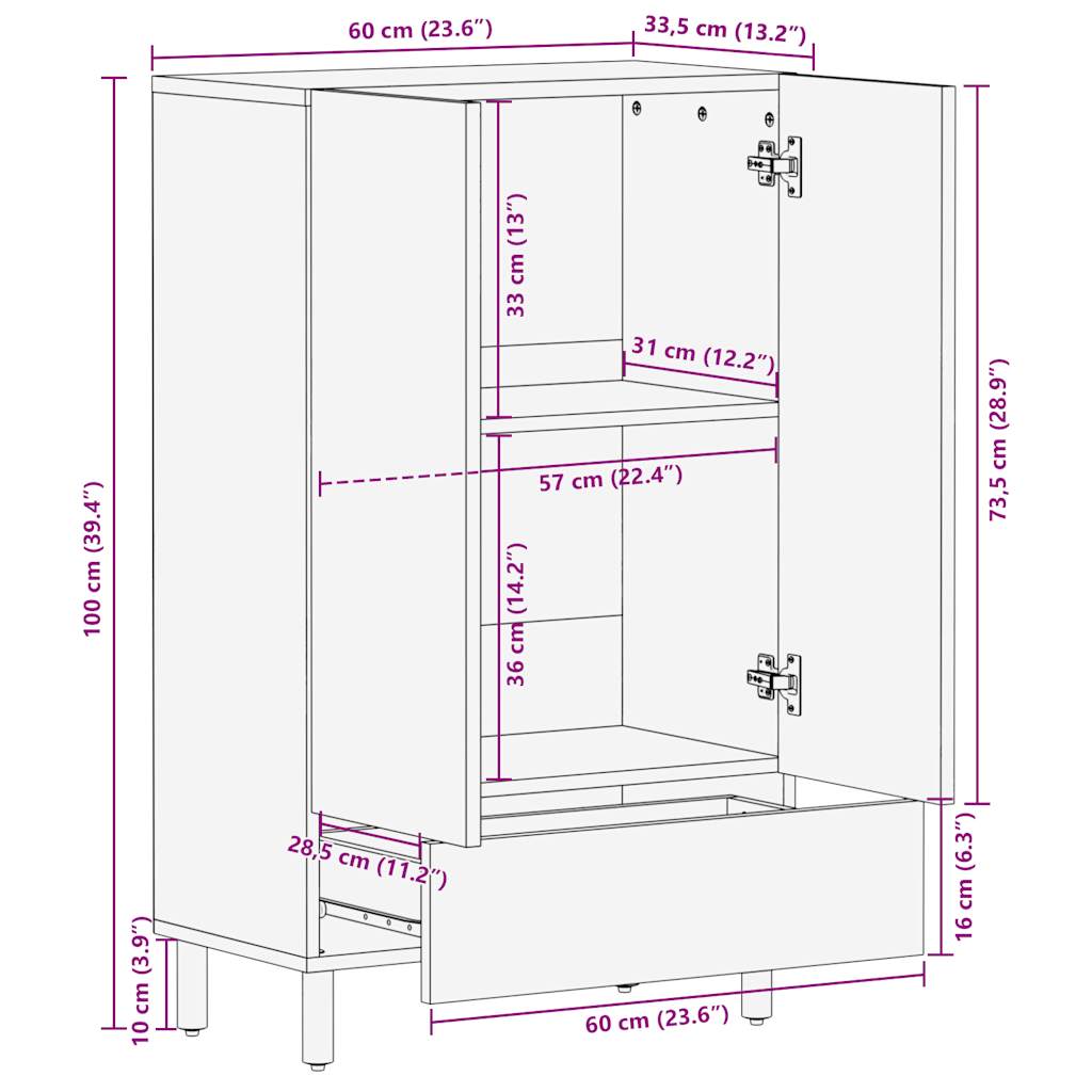 Komoda 60x33,5x110 cm puno grubo drvo manga - 60 x 33 5 x 110 cm (d x š x v) - number 12.