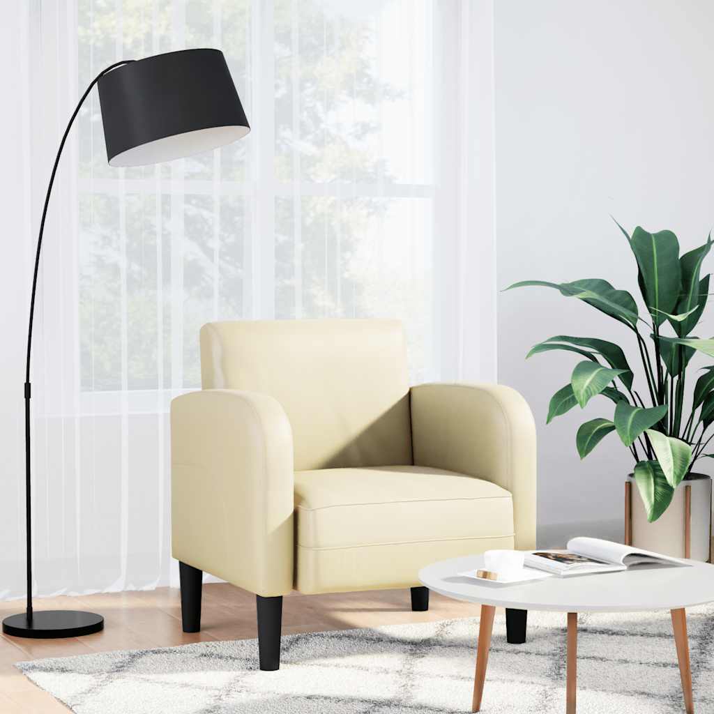 Sofastol z podłokietnikami 54 cm sztuczna skórzana śmietana - krem, 1 - number 1.