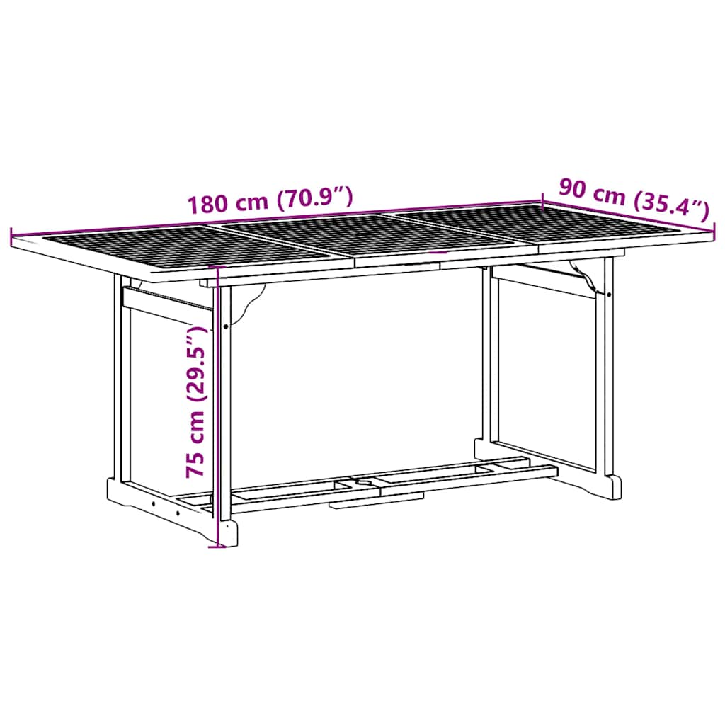 Vrtni blagovaonski stol 7 komada 180x90x75 cm puno bagremovo drvo - s naslonima za ruke, pravokutni, 6 - number 10.