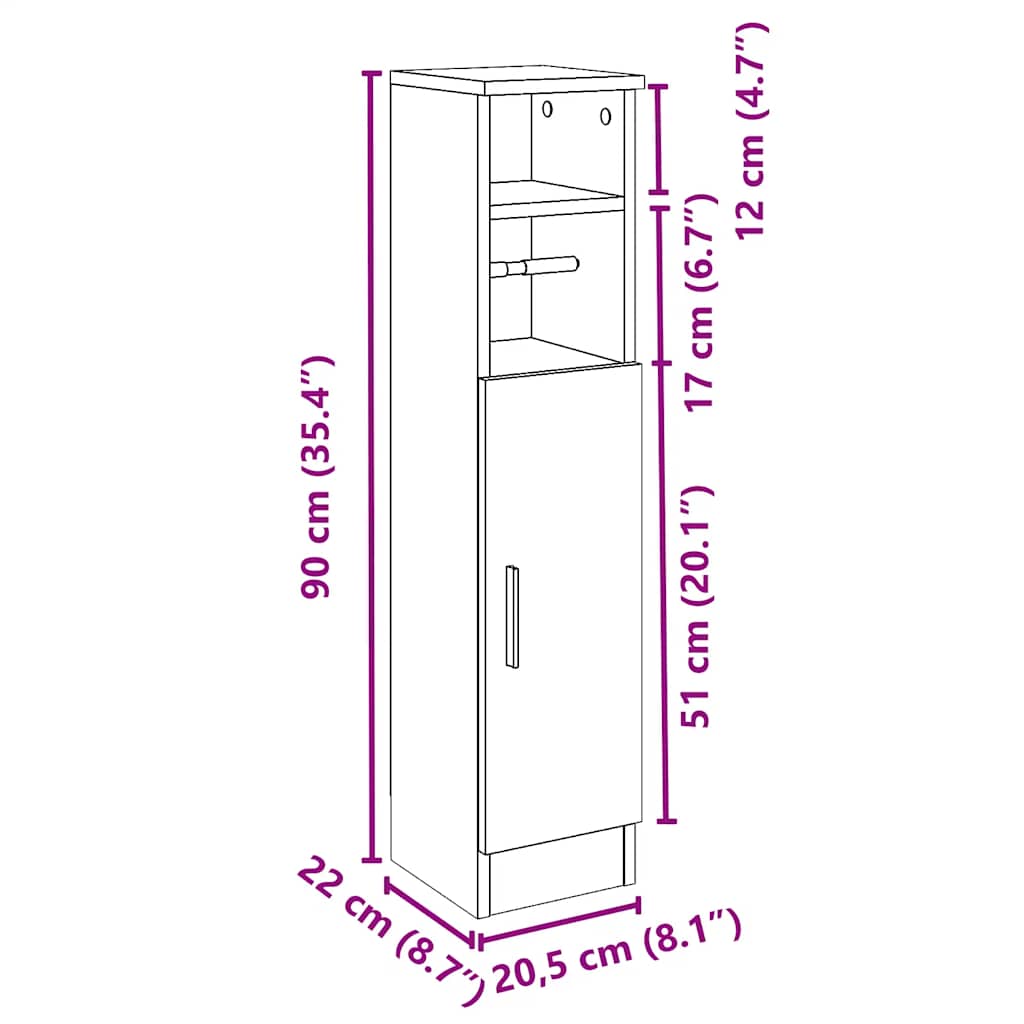 Szafka łazienkowa z uchwytem na wałek 20,5x22x90 cm - czarny, 1 - number 12.