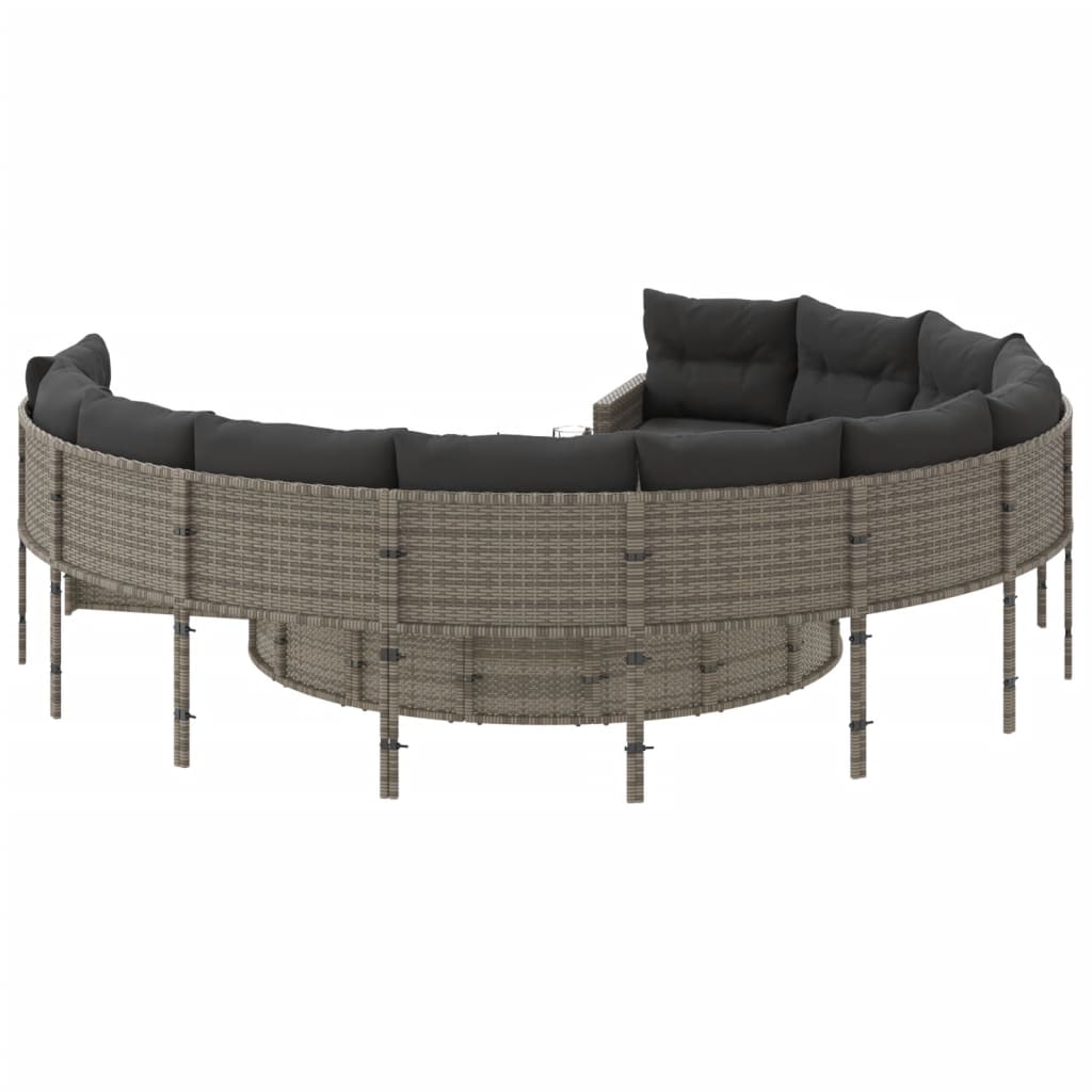 Havesofa med bord og hynder polyrattan grå - grå og mørkegrå, 1, rund, pe rattan and glass - number 6.