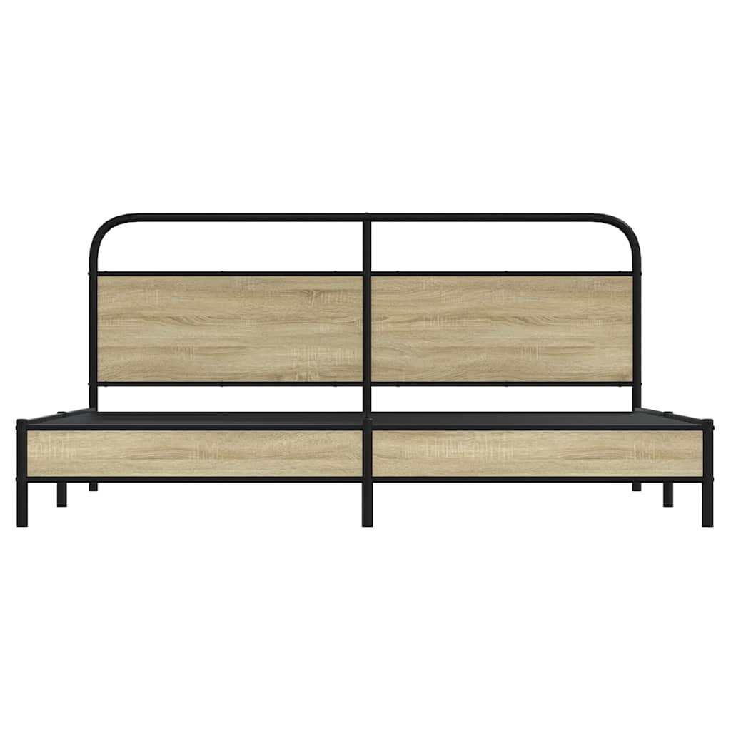Rama łóżka bez materaca metalowa - dąb sonoma, 193 x 203 cm, z wezgłowiem i niskim podnóżkiem - number 5.
