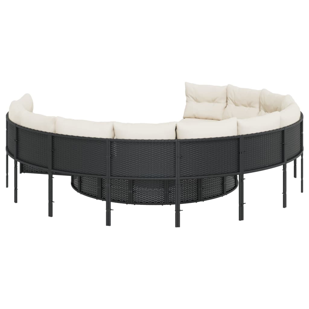 Havesofa med bord og hynder polyrattan sort - sort og cremefarvet, 1, rund, pe rattan and wood - number 7.