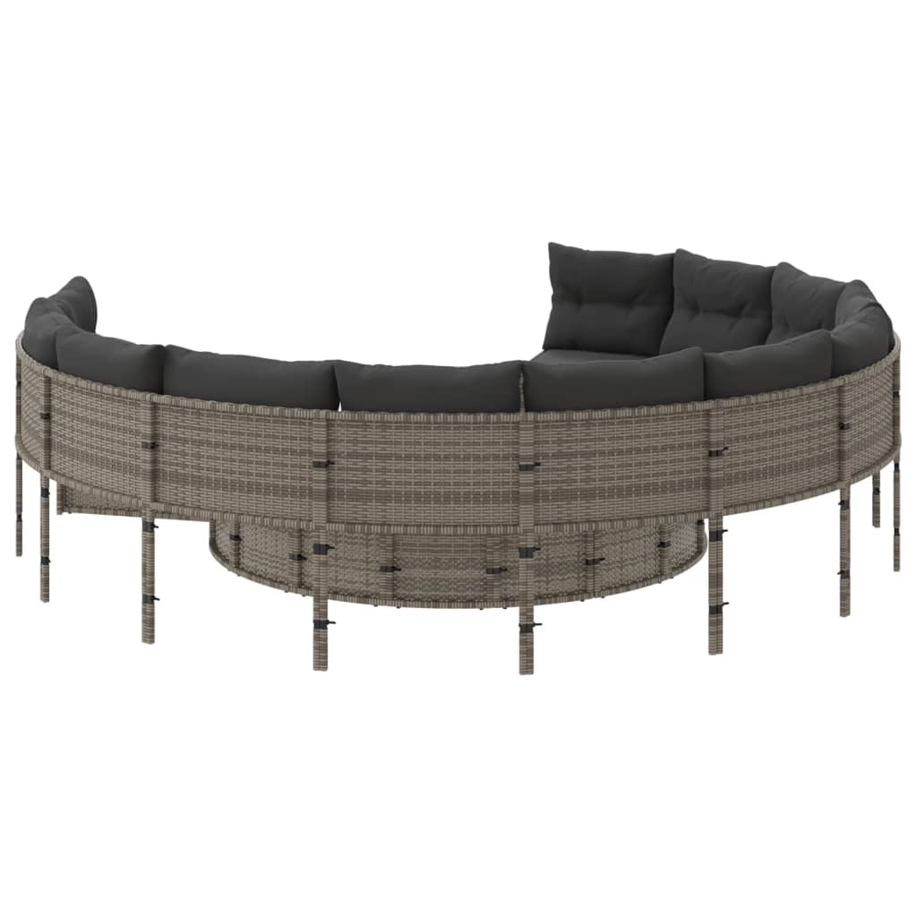Havesofa med hynder polyrattan grå - grå og mørkegrå, 1, rund, pe rattan - number 5.