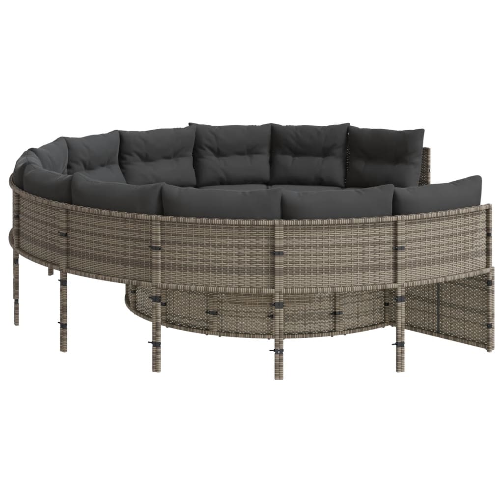 Havesofa med hynder polyrattan grå - grå og mørkegrå, 1, rund, pe rattan - number 4.