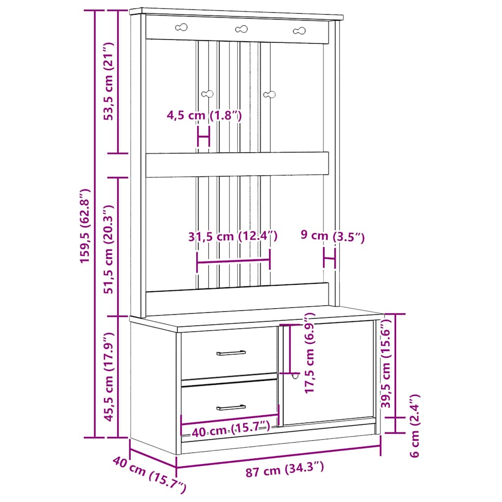 Wieszak na ubrania sandens 87x40x159,5 cm sosna lita - ooo 1 - number 12.