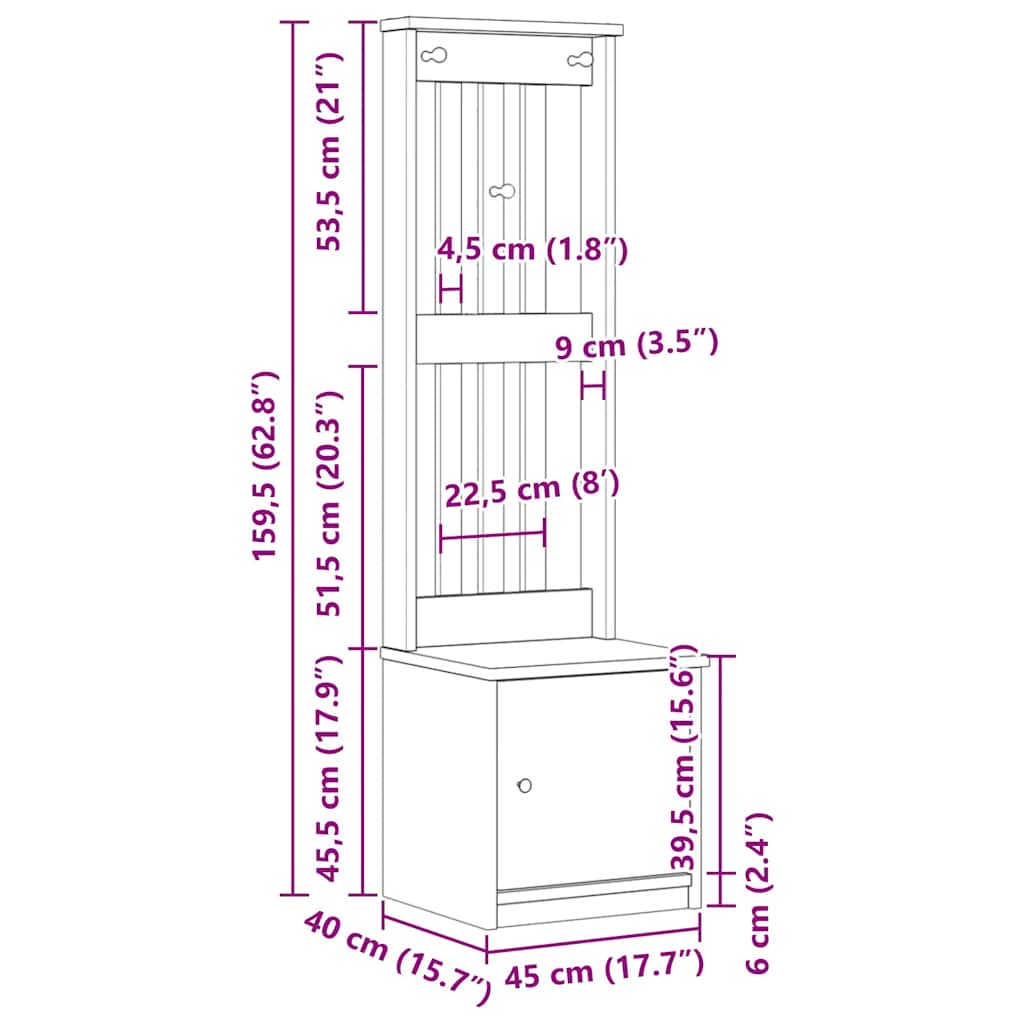 Hall wood sands 45x40x159,5 cm sined pine - akacie, 45 x 40 x 159,5 cm - number 11.