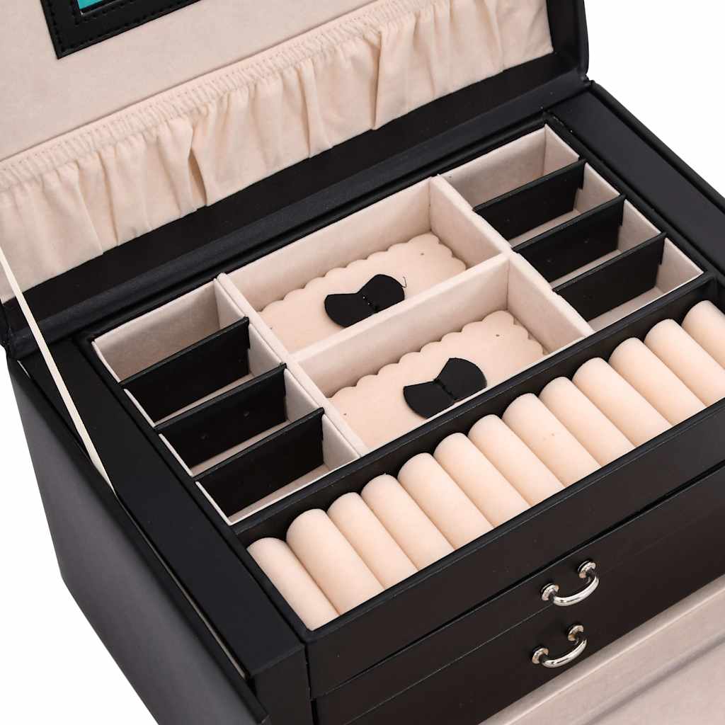 Smykkeskrin 3-lags med spejl låsbar 26x18x17,5 cm sort - number 8.