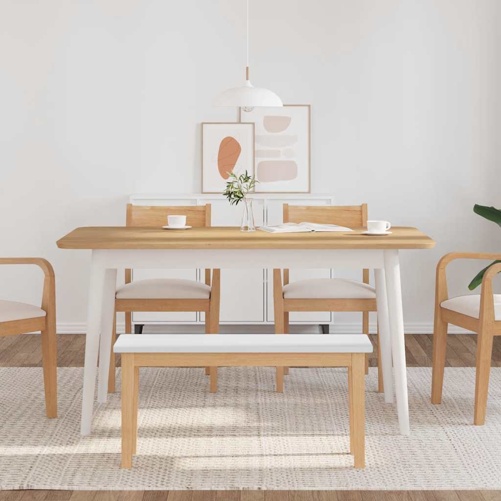 Bænk 90 cm massivt gummitræ - natur og hvid - number 3.