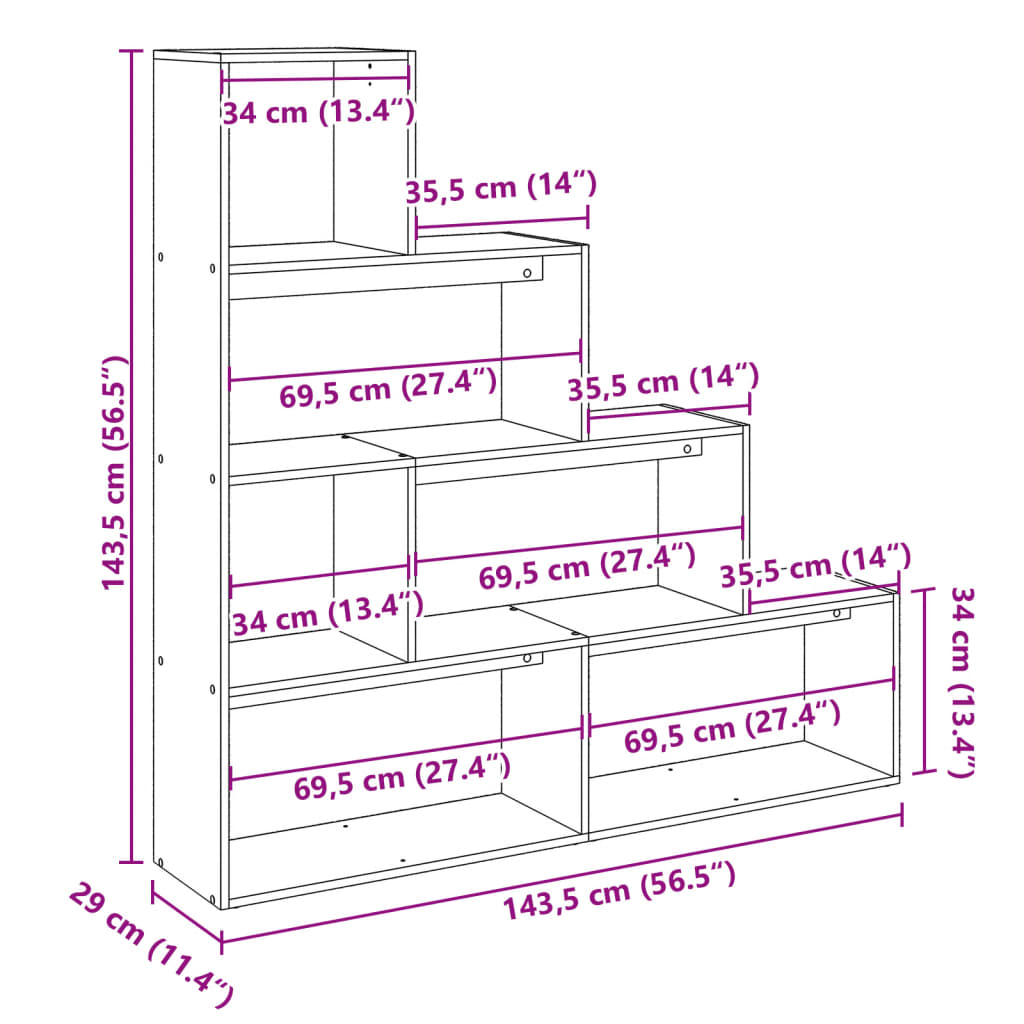 Bogreol/rumdeler 143,5x29x143,5 cm konstrueret træ - sort, 1, 143.5 cm, x - number 11.