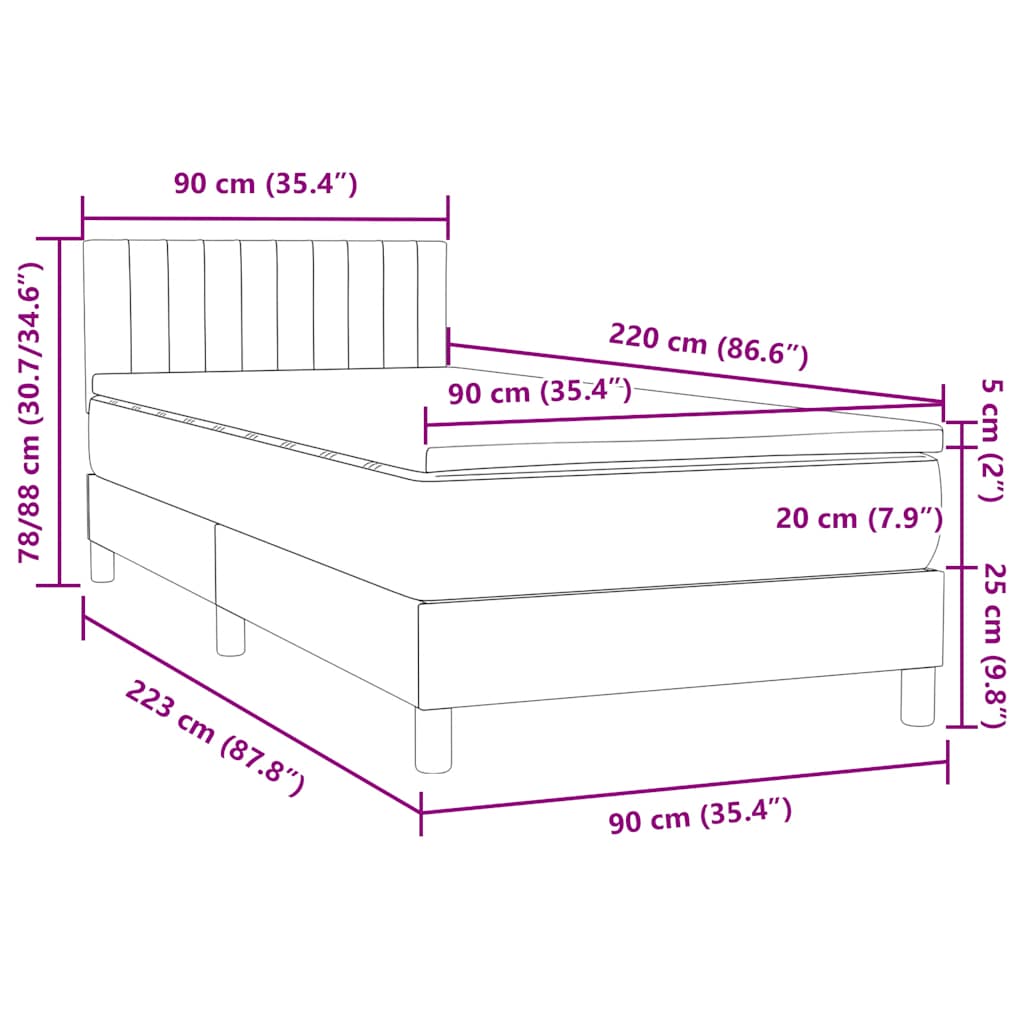 Łóżko kontynentalne z materacem aksamitnym - czarny, 90 x 220 cm, pionowe paski - number 12.