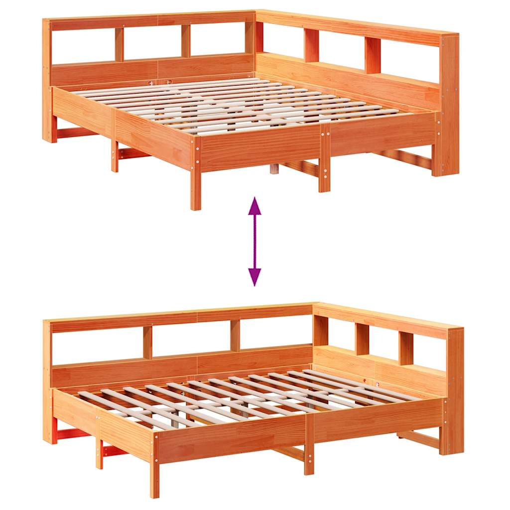 Seng med reol uden madras massivt fyrretræ - gyldenbrun, 135 x 190 cm - number 10.