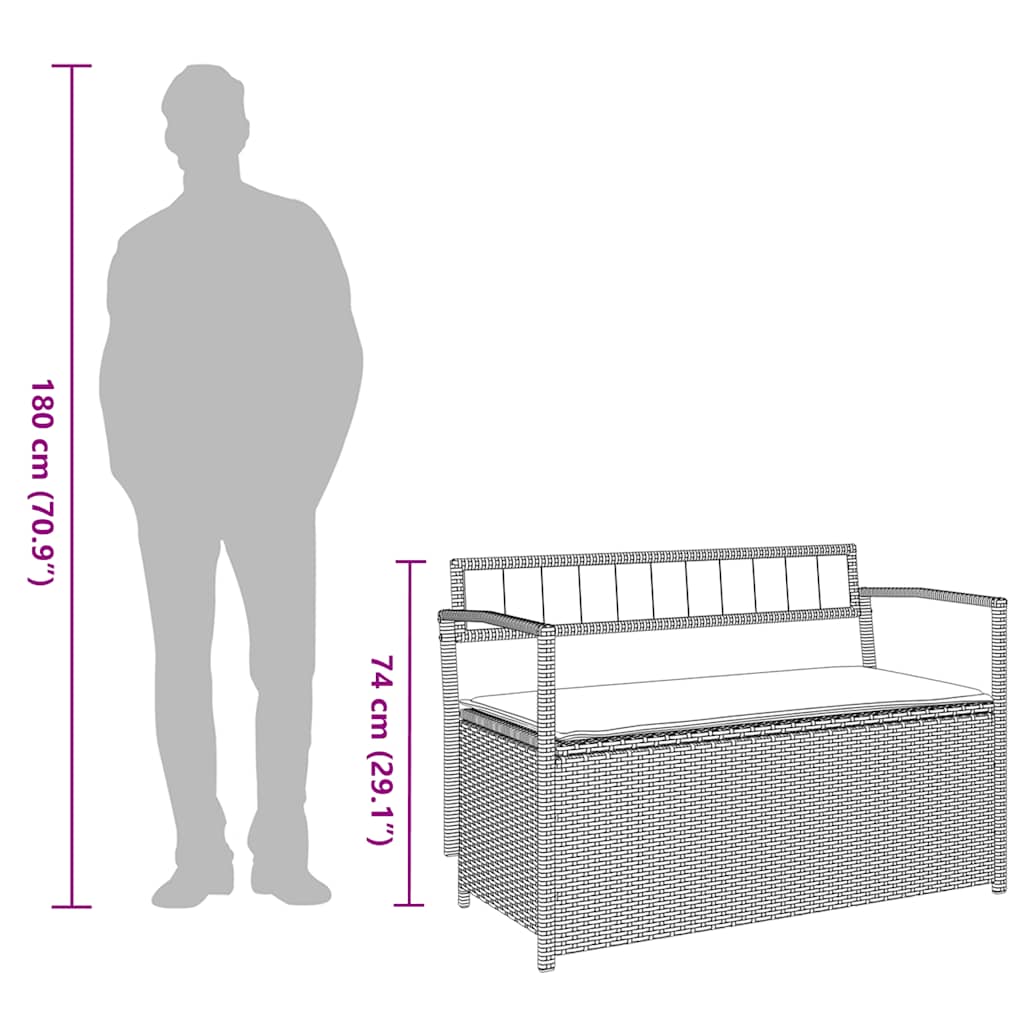 Klupa za odlaganje za vrt s jastukom polirattan siva - siva i mornarsko plava, 1 - number 11.