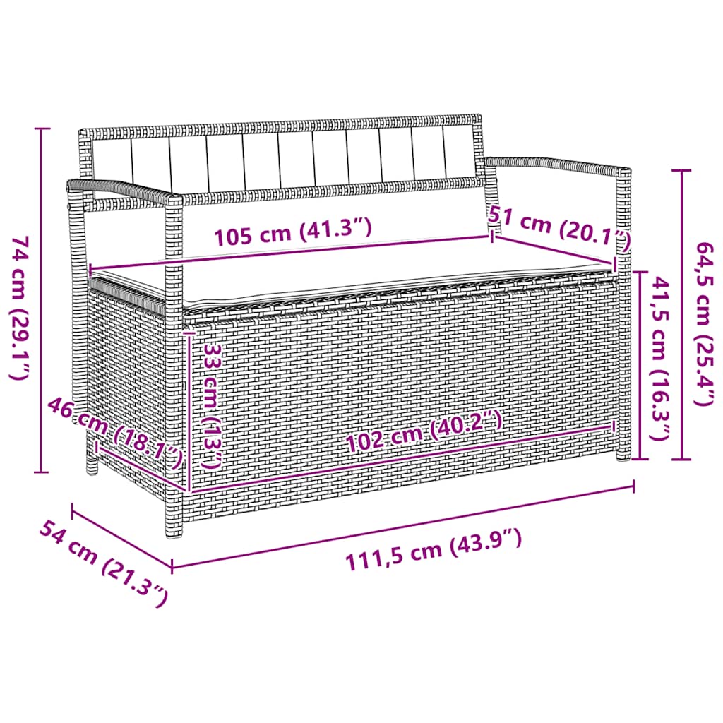 Klupa za odlaganje za vrt s jastukom polirattan siva - siva i mornarsko plava, 1 - number 10.