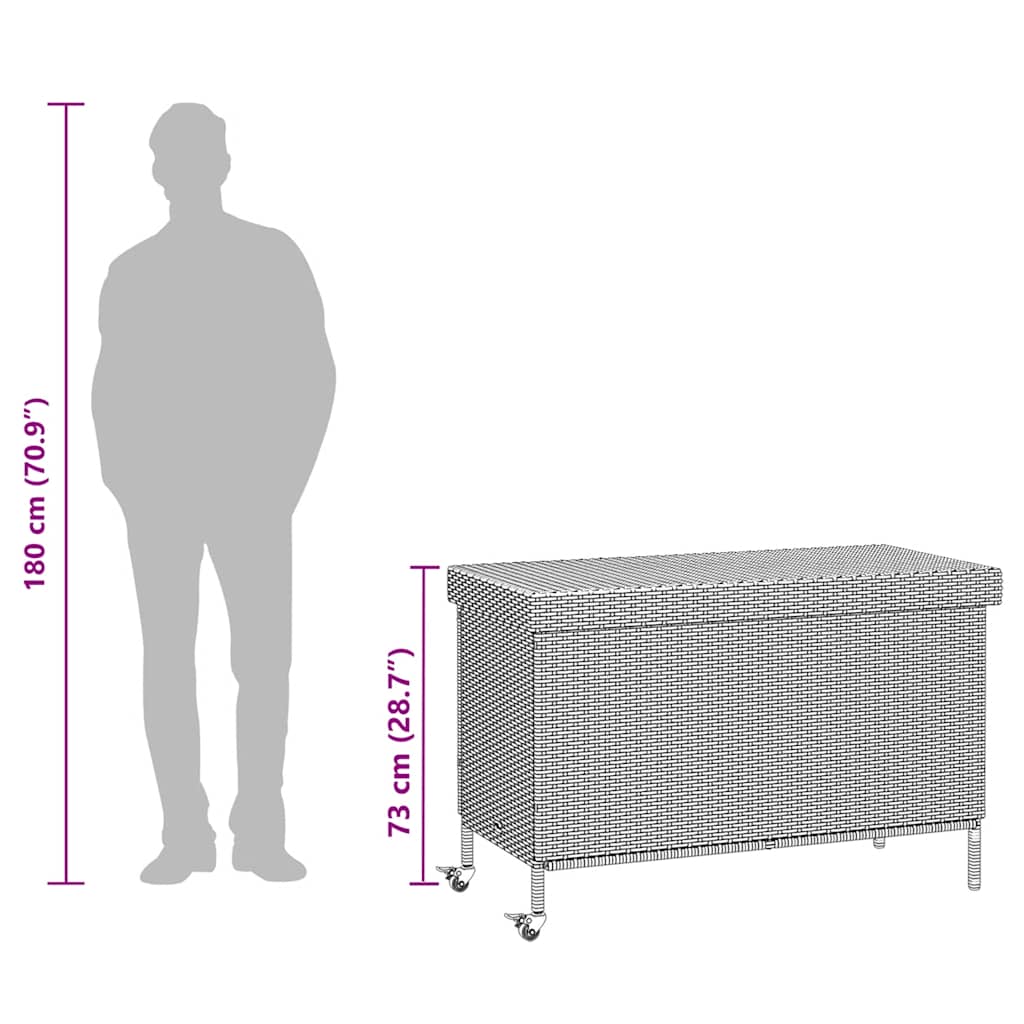Opbevaringsboks med hjul polyrattan - grå, 110 x 55 x 73 cm - number 11.