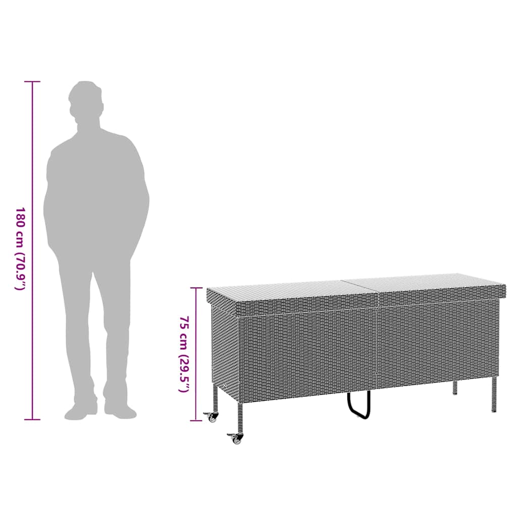 Opbevaringsboks med hjul polyrattan - grå, 160 x 55 x 75 cm - number 11.