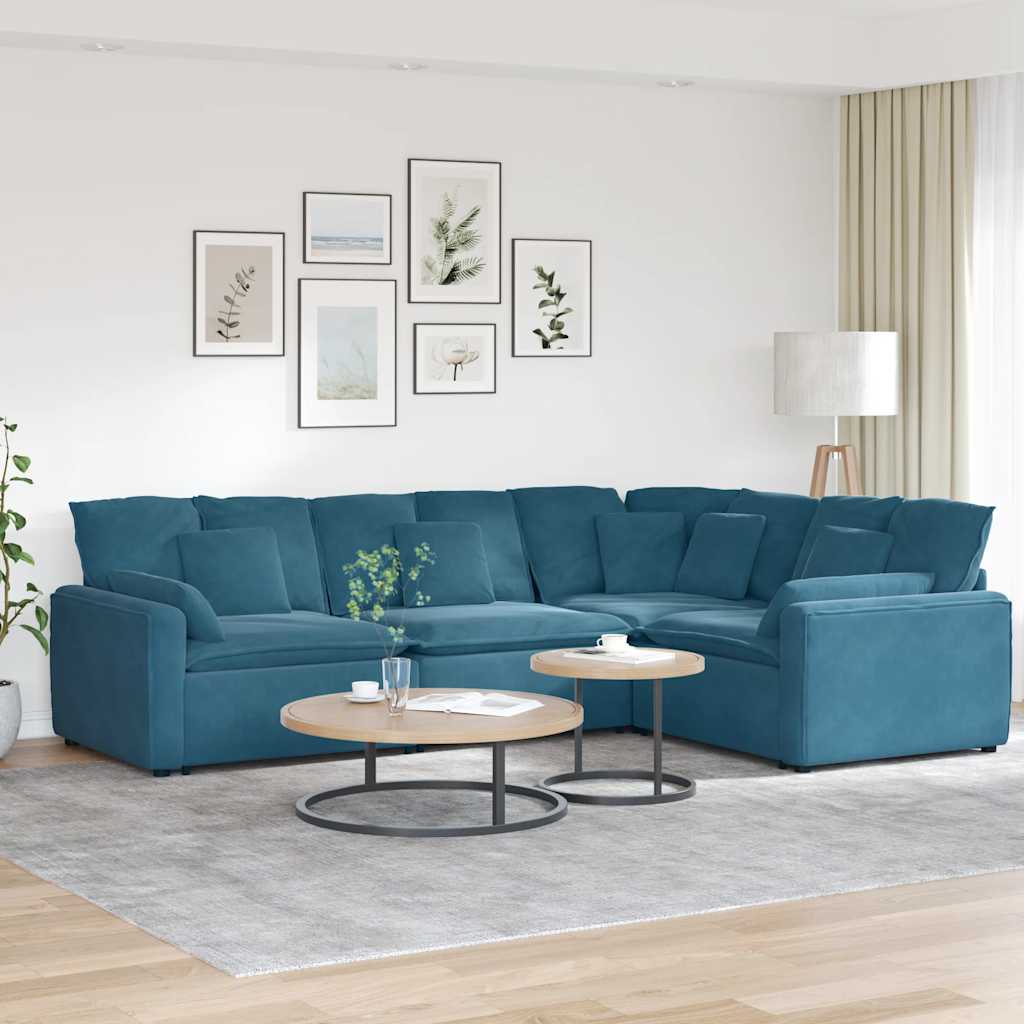 Modulsofa med hynder fløjl blå - number 1.