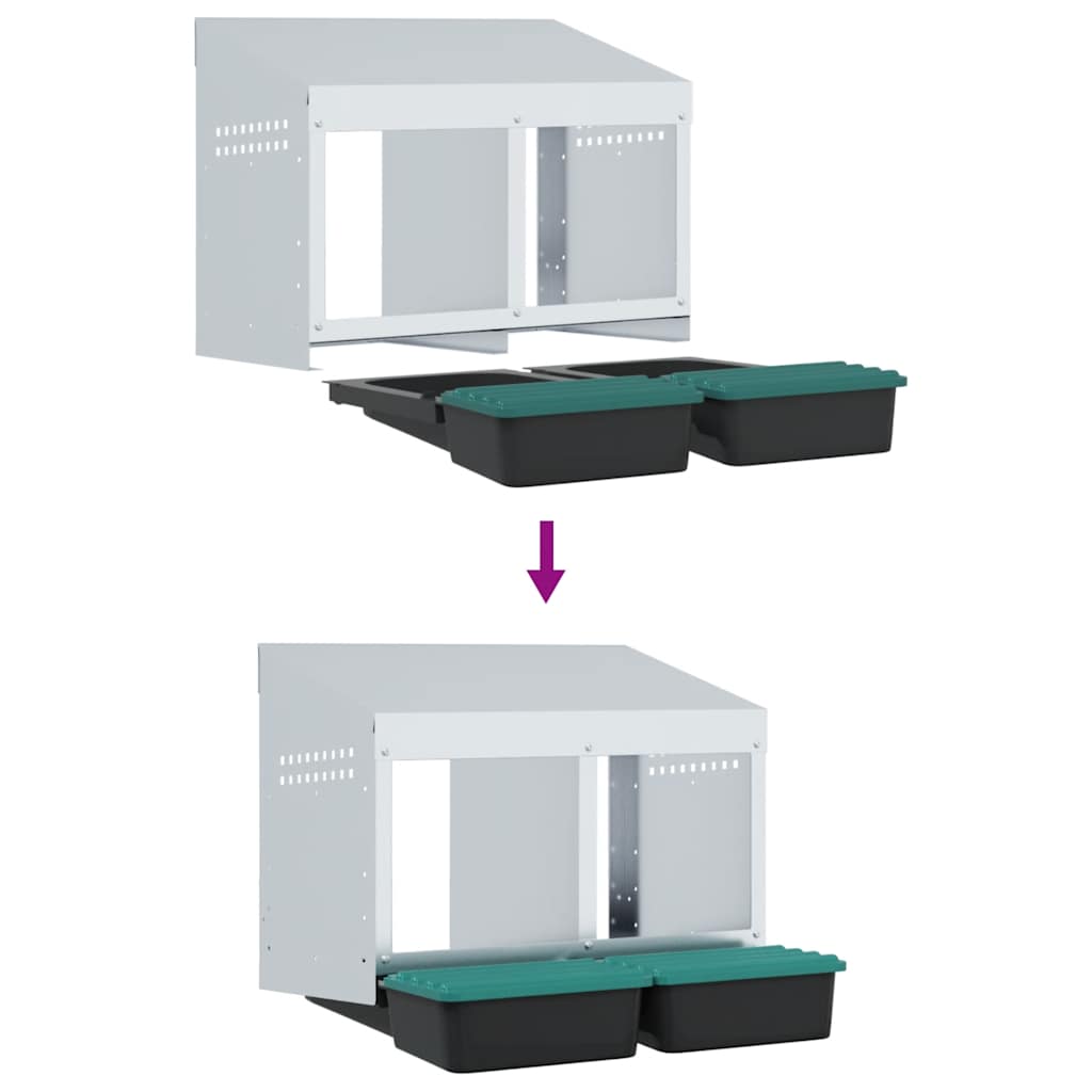 Nichoir pour poulets 2 compartiments en acier galvanisé mural - 53 x 50 x 46 cm - number 8.