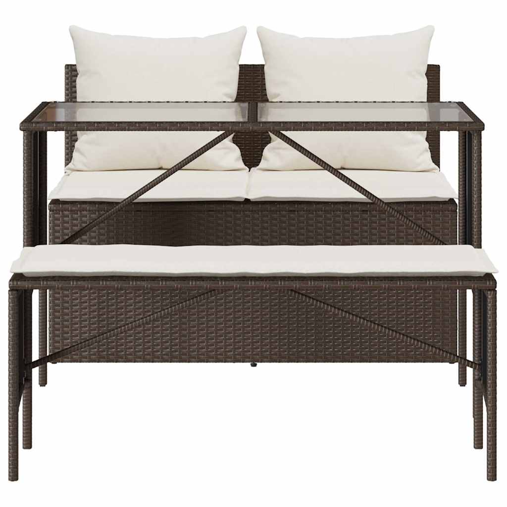 Spisebordssæt til haven 3 dele med hynder polyrattan brun - number 7.